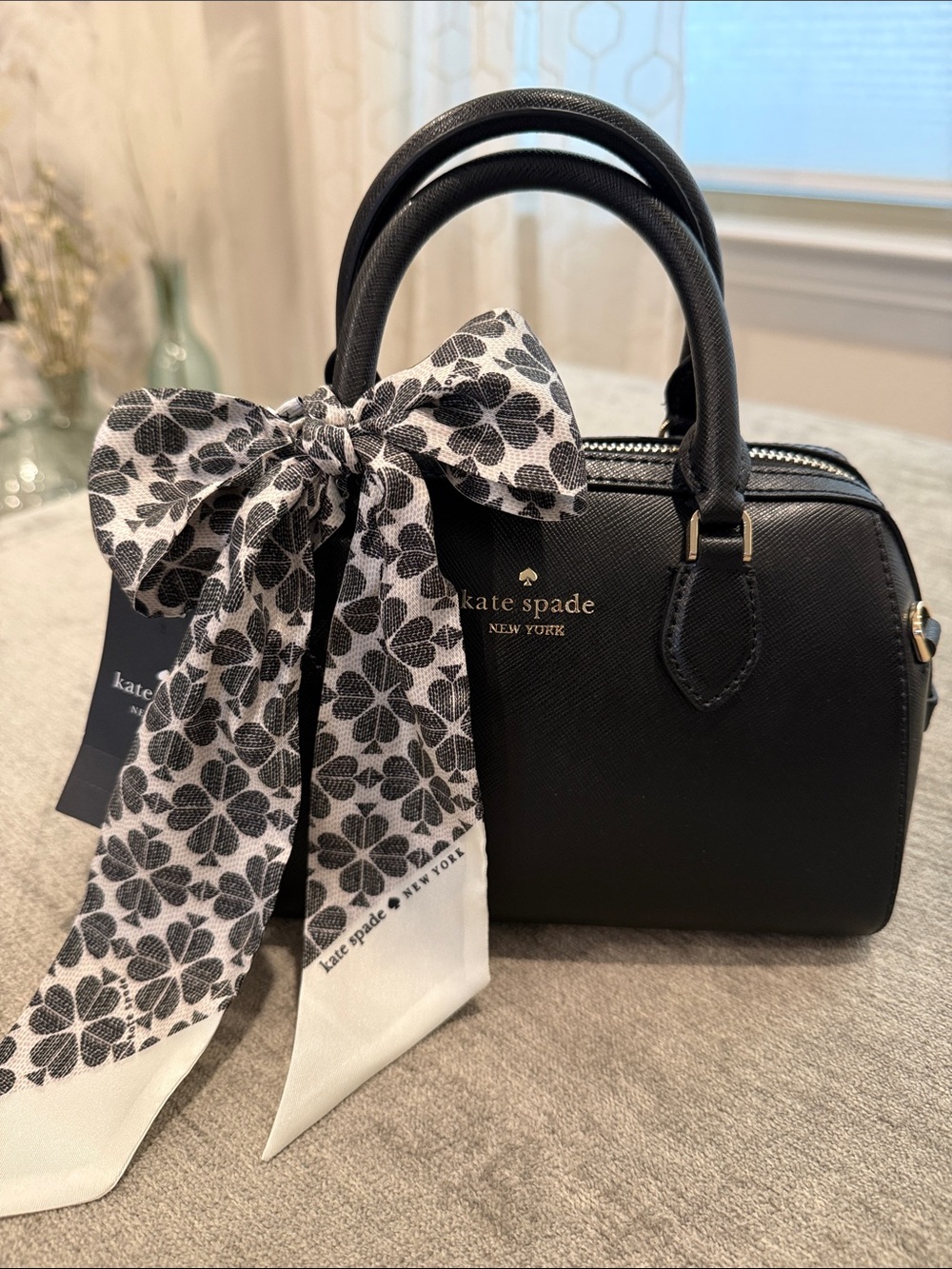 NWT-Kate Spade ♠️ Black Saffiano Leather Satchel Crossbody w/Bonus Accent Scarf